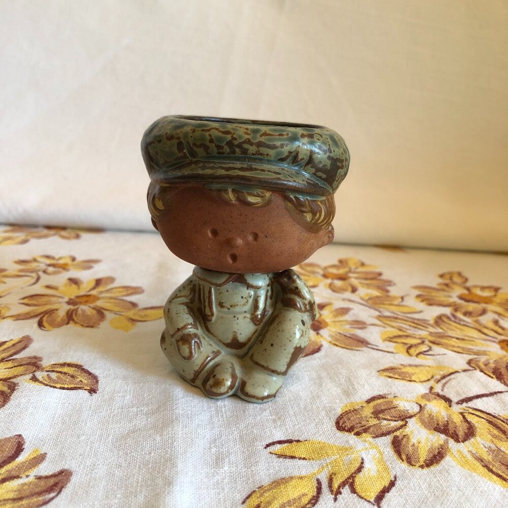 Vintage Danish Modern Style Japan Stoneware Pottery Little Boy Candle Holder